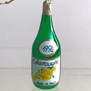 Vintage Champagne Bottle Christmas Glass Ornament - 1994 - Made In Italy